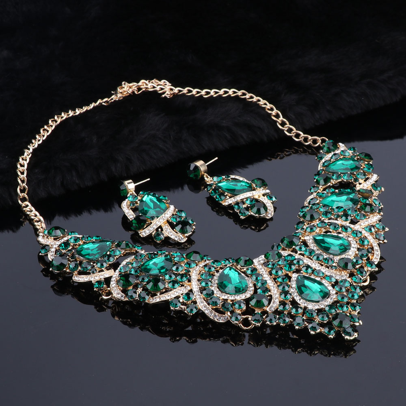 Set di gioielli di moda con strass di cristallo a goccia, girocollo, collana, orecchini, regali per feste di nozze_voghion.com