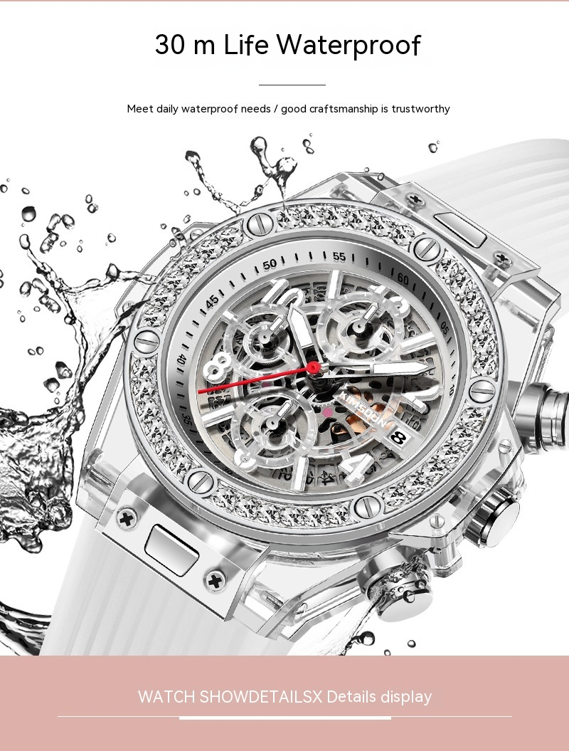 Nuovo orologio Kingston Brand Diamond Set orologio al quarzo trasparente Orologio rosso netto impermeabile Orologio da coppia per uomo e donna Trend_voghion.com