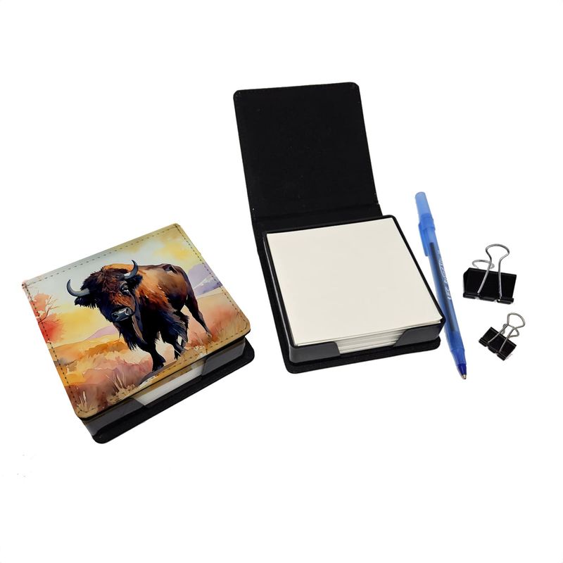 American Bison PU Leather Note Paper Holder With Artist-Designed Cover, Desk Accessory, Office Gift_voghion.com