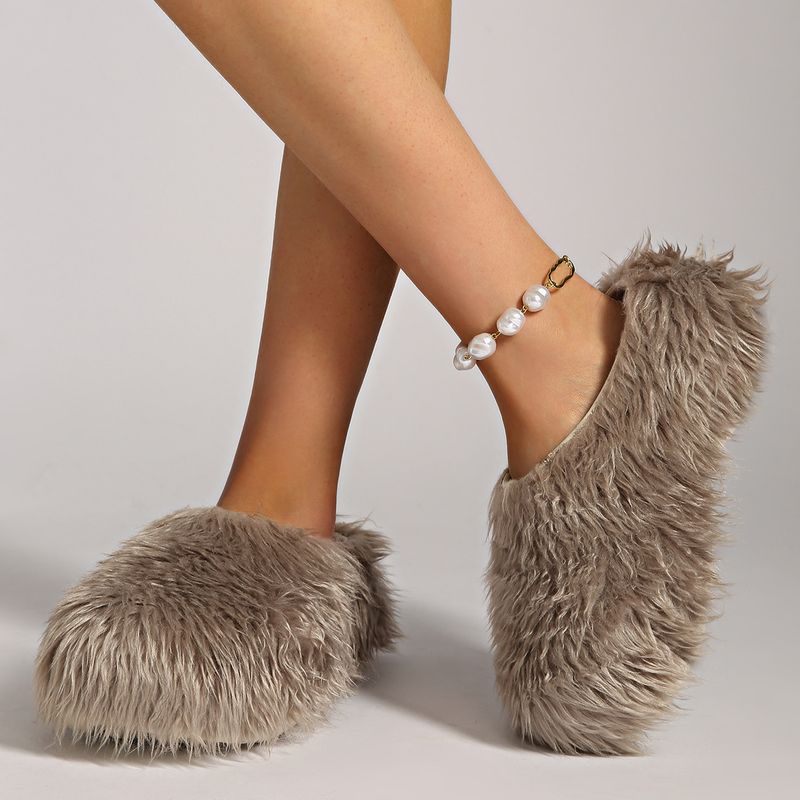 Chaussons mules en fausse fourrure avec semelle plateforme – Chaussures unisexes confortables pour l'intérieur et l'extérieur, antidérapantes et confortables, tendance années 2000_voghion.com