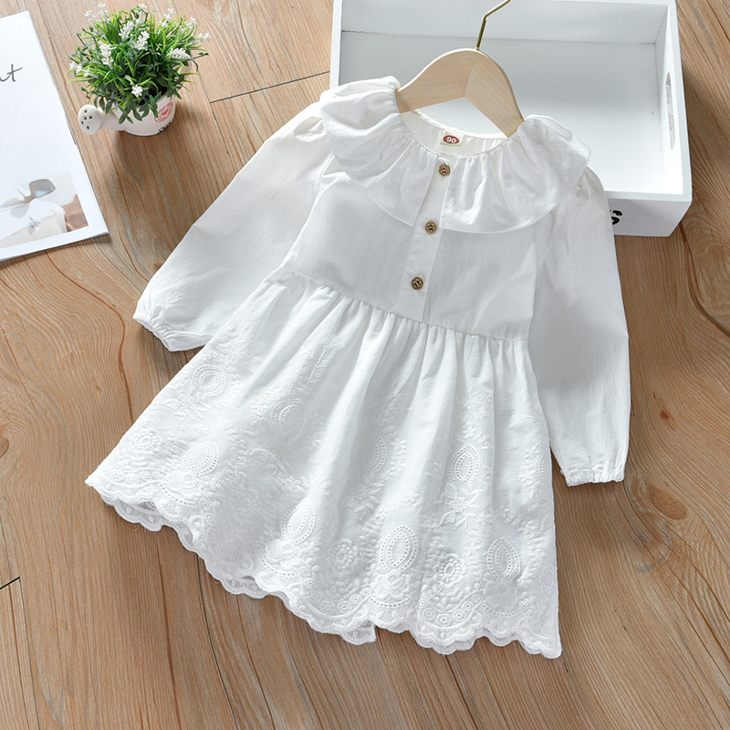 Abito a maniche lunghe da ragazza Primavera e autunno 2021 Nuova edizione coreana Principessa della moda per bambini bianca alla moda per bambini_voghion.com