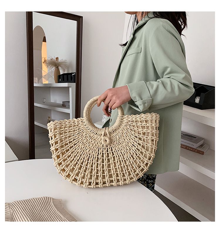 Gras geweven tas, vrouwelijke niche 2024 nieuwe crossbody tas met enkele schouder, veelzijdige Thaise strandtas, draagbare groentemandtas_voghion.com