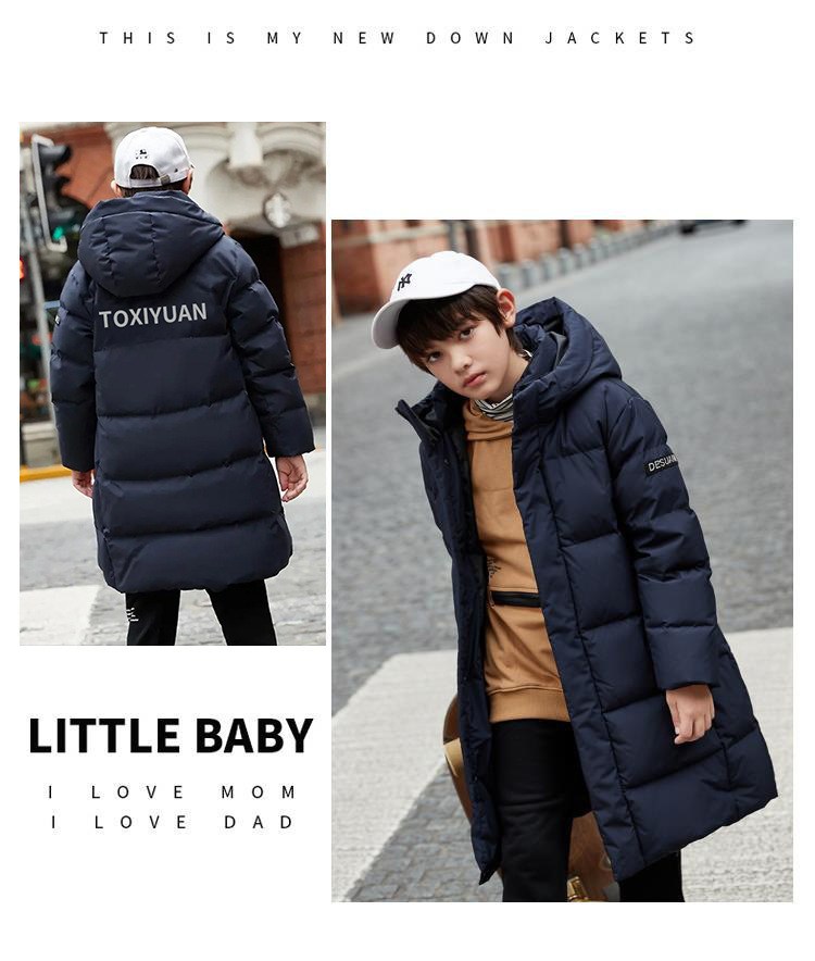 Doudoune pour adolescents et garçons, veste d'hiver tendance en duvet de canard blanc épais mi-longue pour hommes, veste rembourrée en coton pour garçons au-dessus du genou_voghion.com