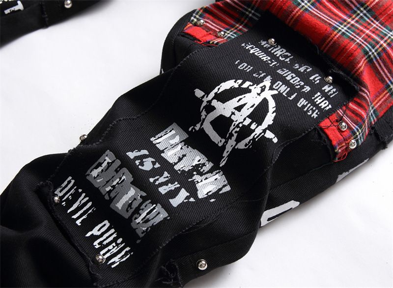 Men's Hip-Hop Straight Leg Jeans With Patchwork & Studs - Korean Boy Band Style Stretch Denim Pants_voghion.com