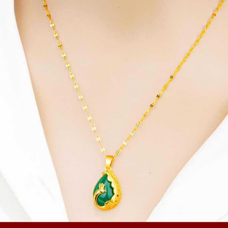 Ciondolo a forma di pavone con pietra a forma di occhio di gatto, celebrità di Internet in diretta streaming, sabbia, oro, giada, stile etnico Xiang_voghion.com