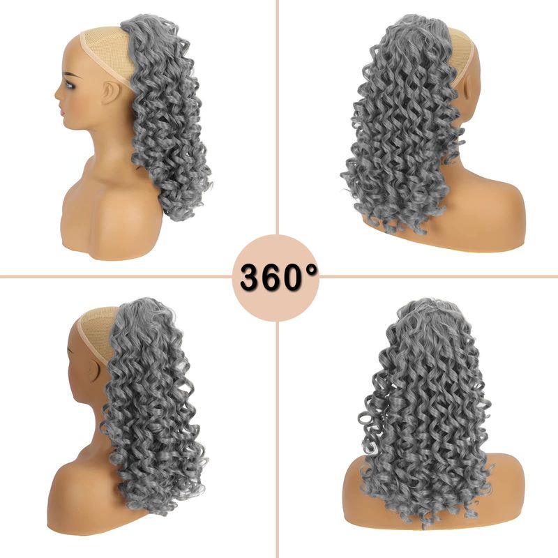 Ponytail Wig - Gray Curly Hair With Adjustable Drawstring (Elastic Band Natural-Looking & Ready To Wear)_voghion.com