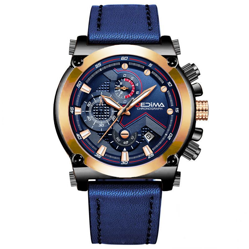 Three-eye Six-pin Multifunctional Waterproof Sports Watch Genuine Leather Strap Hot-selling Model_voghion.com