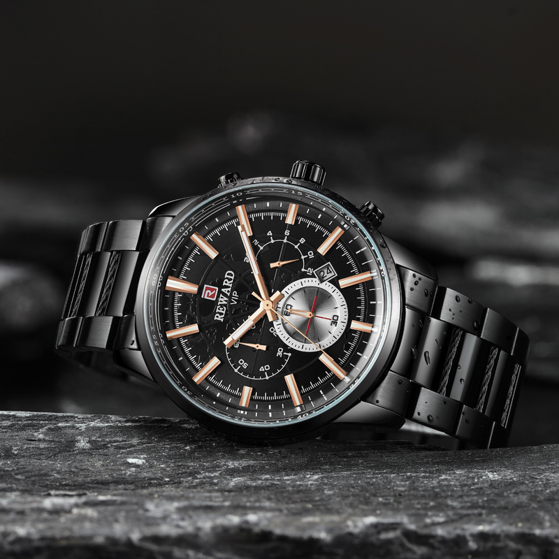 RICOMPENSA Nuovo prodotto 81005 Orologio da uomo multifunzionale con cinturino in acciaio con calendario al quarzo impermeabile a sei pin_voghion.com