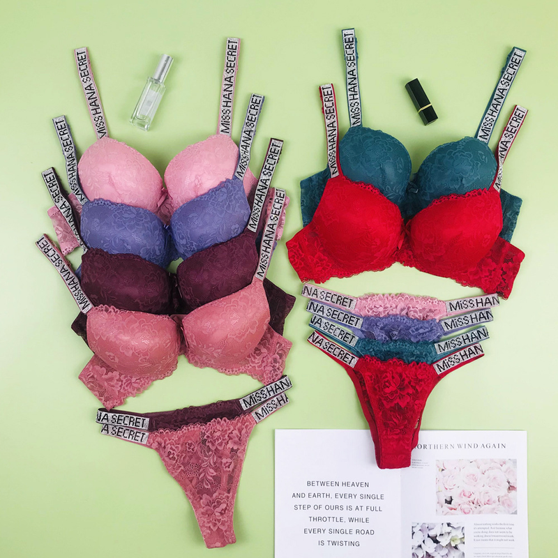 Set sutien sexy din dantelă cu strasuri, sutien confortabil și reglabil pentru sâni mici și sutien de mărire pentru a preveni căderea_voghion.com