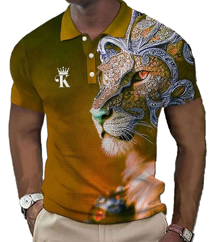 Neues Golf-Poloshirt mit Buchstaben-Aufdruck, einfarbig, 3D-Grafik, drei Knöpfe_voghion.com