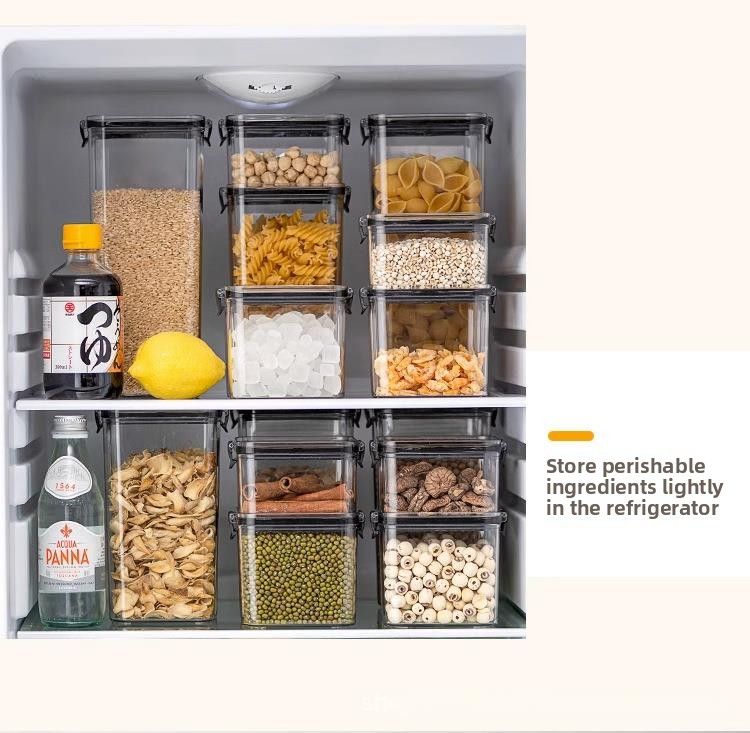 Barattolo di plastica trasparente per alimenti, quadrato, spesso, con coperchio, per cereali e cereali_voghion.com