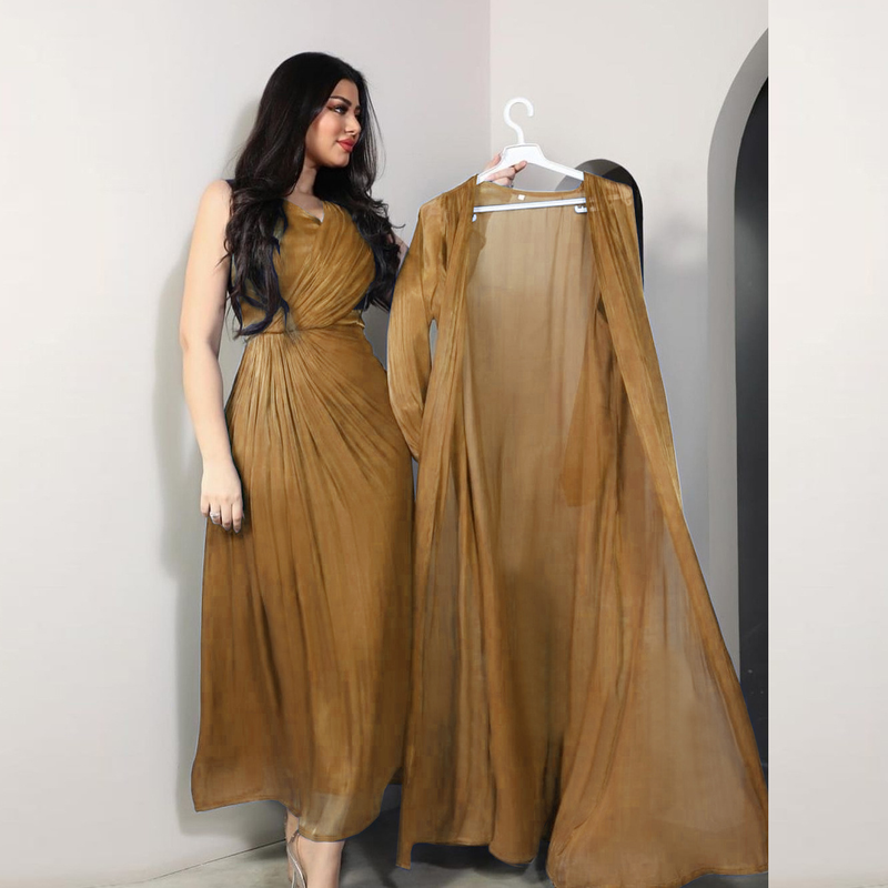 Damenbekleidung Helles Seidenkleid Dubai Robe Mode Abaya Weicher Zweiteiler_voghion.com