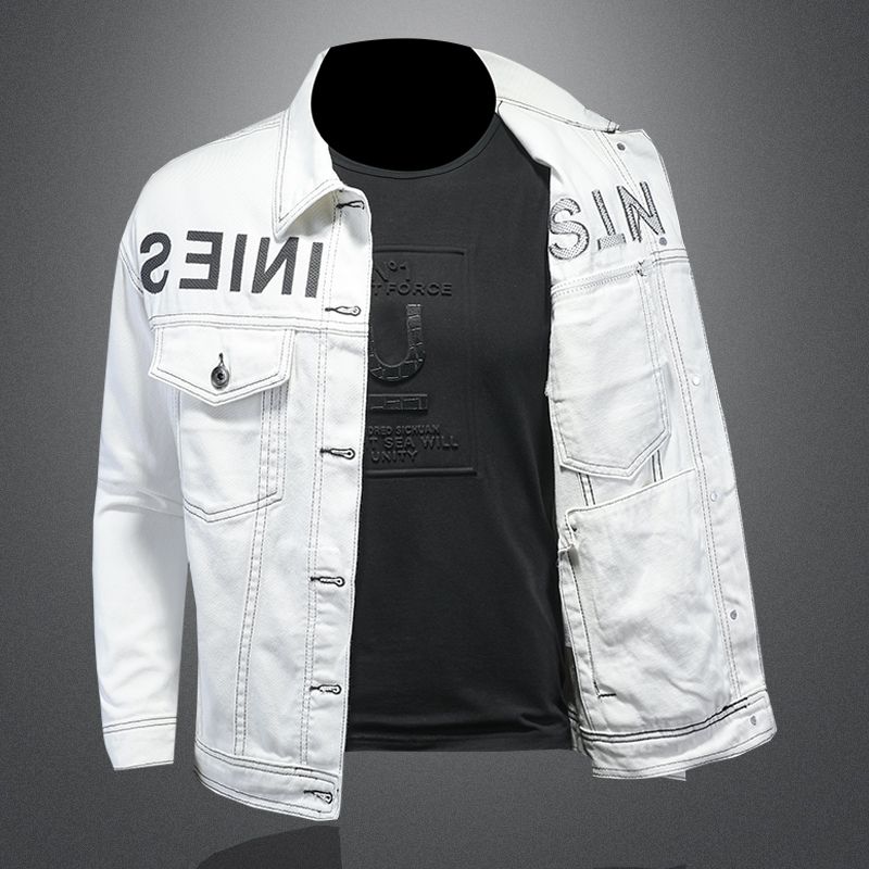 Men's Clothes Plain White Embroidered Denim Pair Casual Jacket For Men And Women_voghion.com