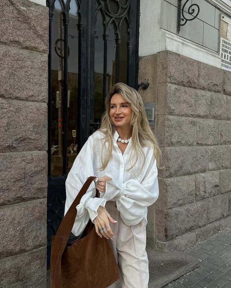 Maglietta a maniche lunghe con risvolto, design semplice e ampia, nuova moda estiva da donna_voghion.com