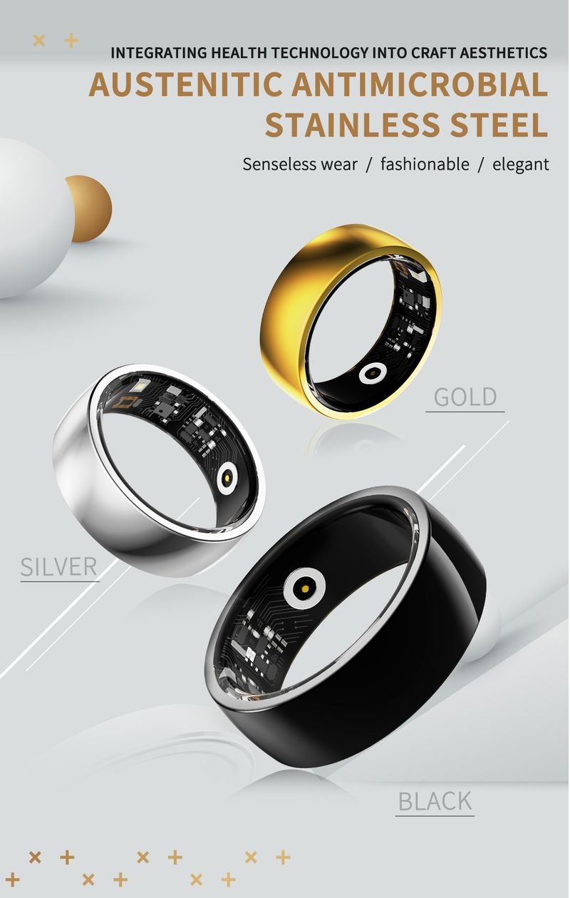 R09M Fashion Stainless Steel Smart Ring Heart Rate Blood Oxygen Pressure Monitor Intelligent Finger Ring IP68 Waterproof Rings_voghion.com