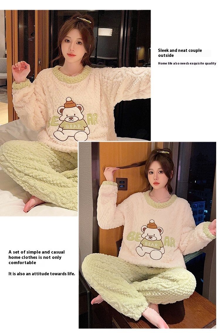 Långhårig pyjamas för kvinnor vintern 2023, söta tecknade långärmade byxor, plus storlek 230 pund, knubbig MM hem_voghion.com