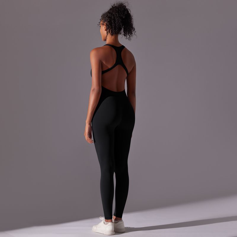Tight solid color one-piece with hollowed out back, sexy yoga suit, seamless and breathable jumpsuit_voghion.com