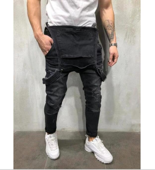 Cross mirror fashion trend oversized men's suspender pants, denim jumpsuit, perforated shoulder strap pants_voghion.com