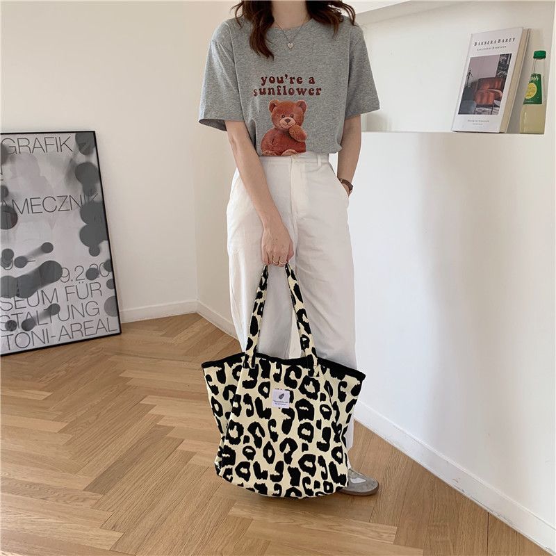 Borsa shopping coreana chic grande casual con tracolla leopardata da donna in tela nuova Bolsa Mujer_voghion.com