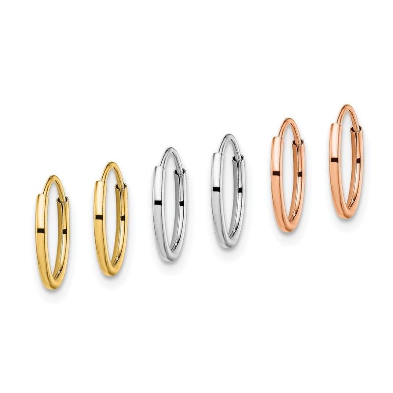 14K Tri Color 3-pair Hoop Earrings Set_voghion.com