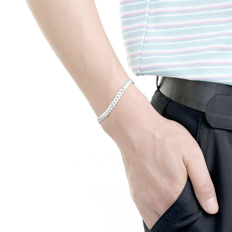 Bracciale laterale semplice alla moda da 5 mm, placcato in argento, per uomo e donna_voghion.com