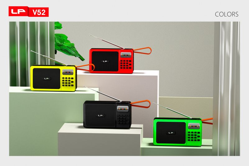 LP-V52 Square Radio Bluetooth Stand Solar Charging Long Antenna with Screen Button Mischievous Mini Card Insertion_voghion.com