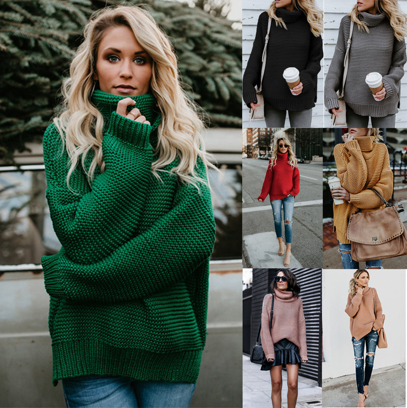 Women's Clothing Autumn and Winter New Thick e Long-sleeved Turtleneck Pullover Sweater_voghion.com