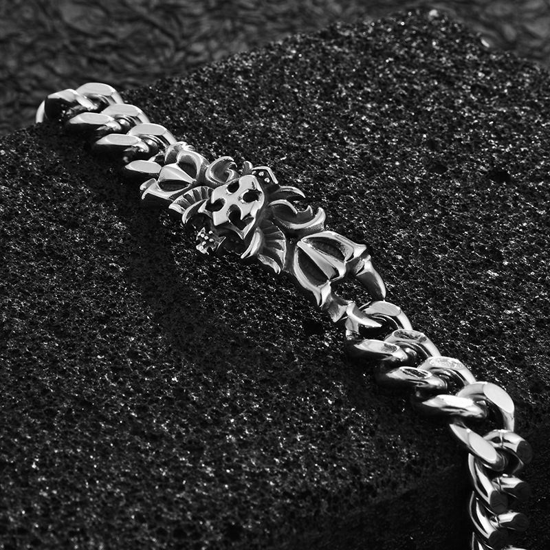 Bracciale da uomo alla moda in acciaio al titanio con croce, scudo, gioielli cubani, elementi geometrici_voghion.com