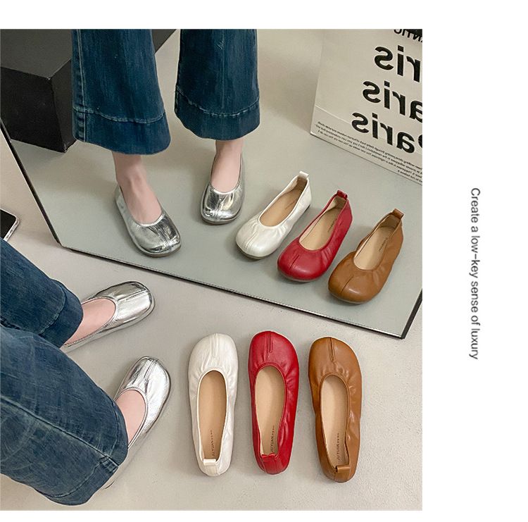 Scarpe singole da donna French Evening Breeze, primavera ed estate, suola morbida, superficie morbida, testa rotonda, bocca bassa, un pedale, doudou da donna_voghion.com