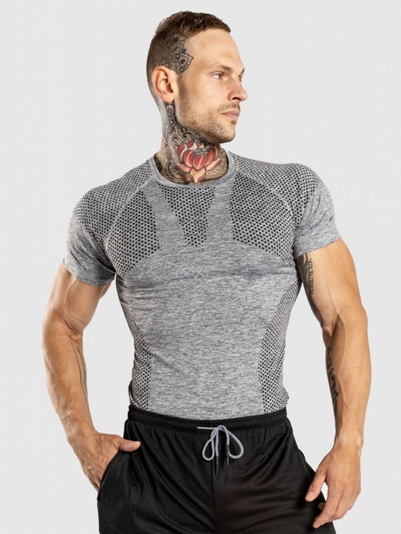T-shirt de sport à manches courtes pour homme, vêtement de course à pied, imprimé, moulant, taille européenne, séchage rapide, été_voghion.com