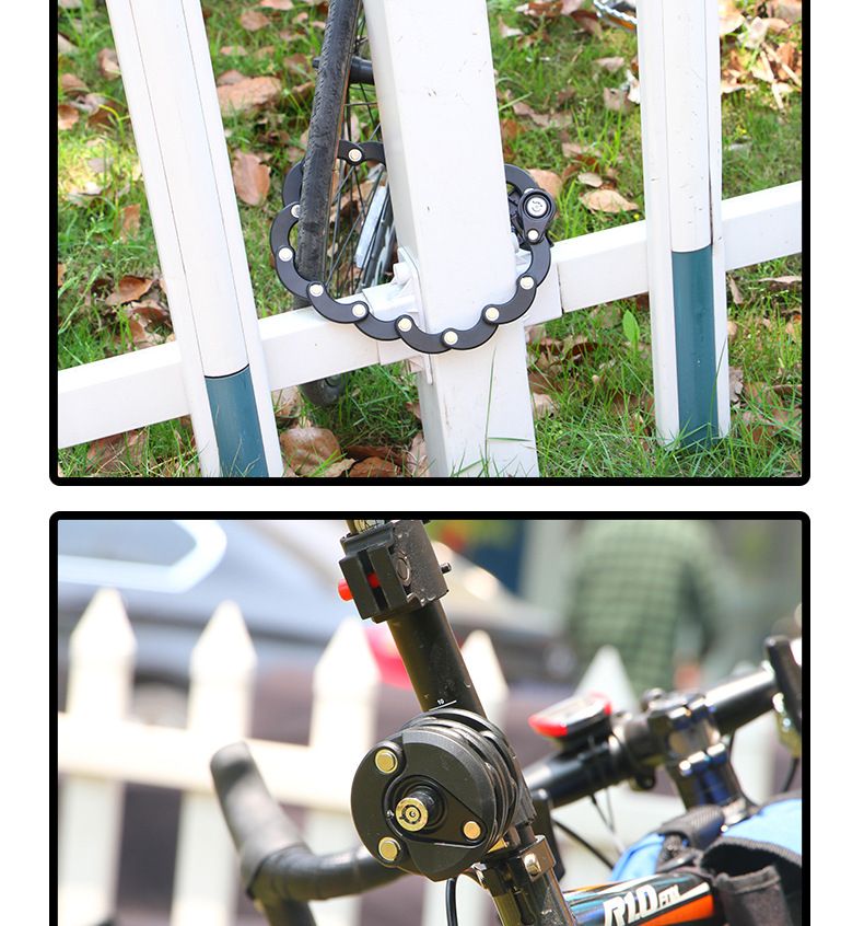 Catena antifurto per bicicletta, lucchetto hamburger, lucchetto pieghevole fisso per veicoli elettrici da montagna, accessori, attrezzatura_voghion.com