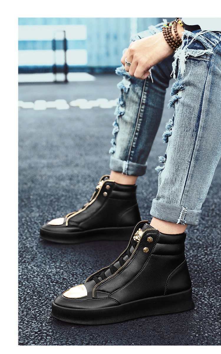 Herrenschuhe High-Top-Sneakers aus Metall, lässige Lederstiefel, Hip-Hop-Schuhe_voghion.com