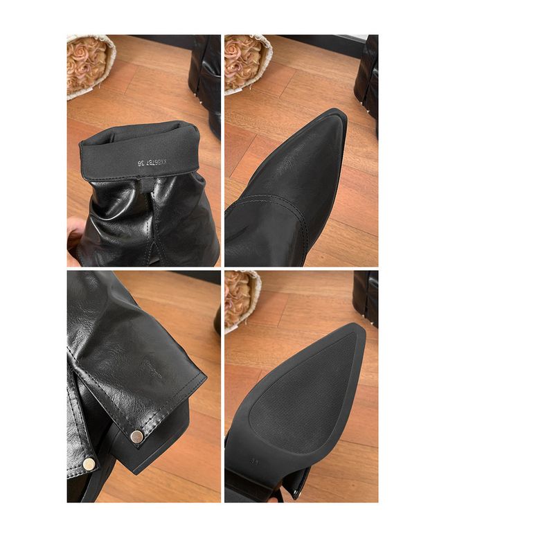 Bottes mi-mollet à bout pointu pour femmes, automne et hiver 2025, bottes fines à jambe en métal Spice Girls, confortables, légères, à la mode, exquises_voghion.com