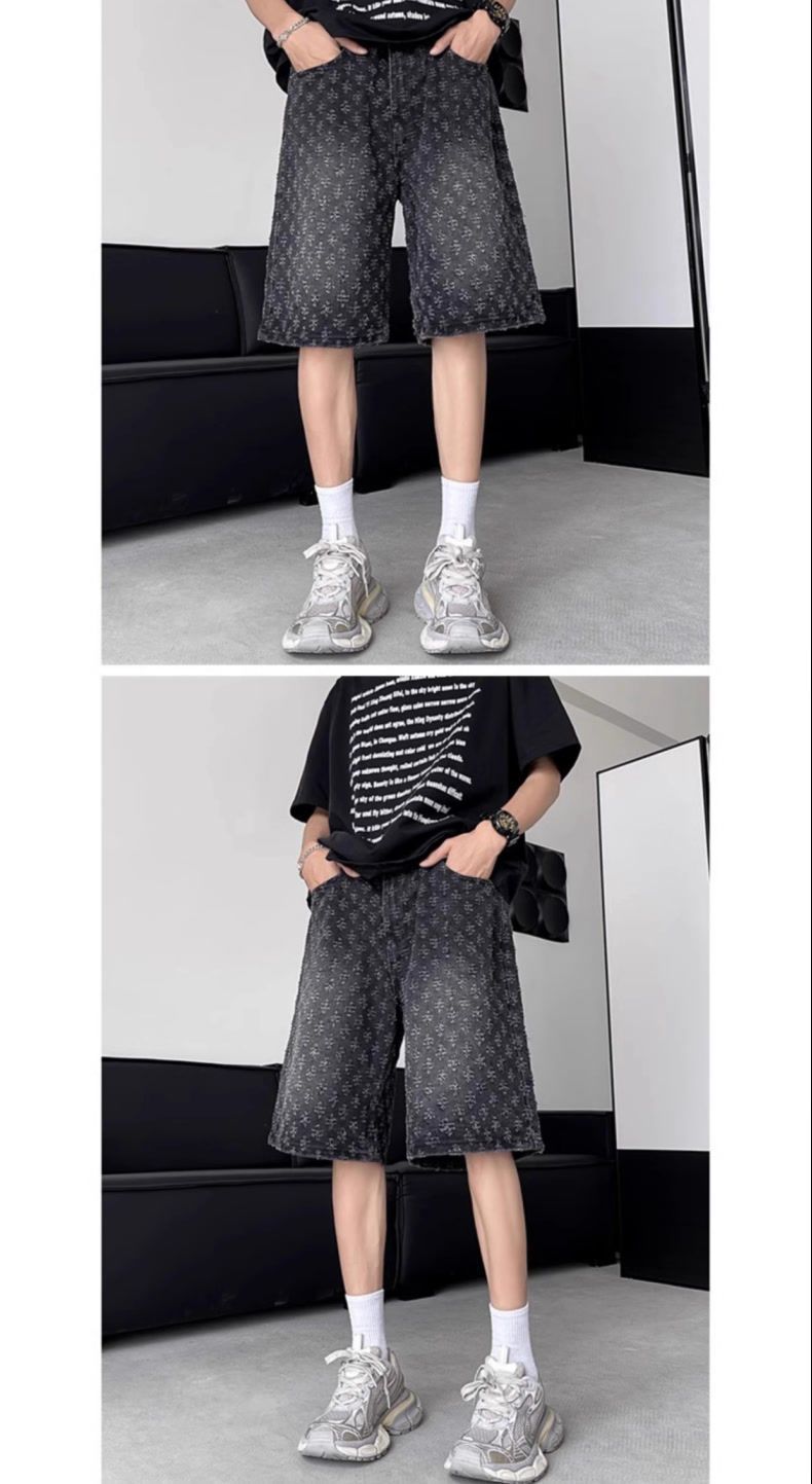 Herrenbekleidung Zerrissene Jeans-Shorts Herren Sommer Trendy High Street Vintage Trendy Mittellange Hose_voghion.com