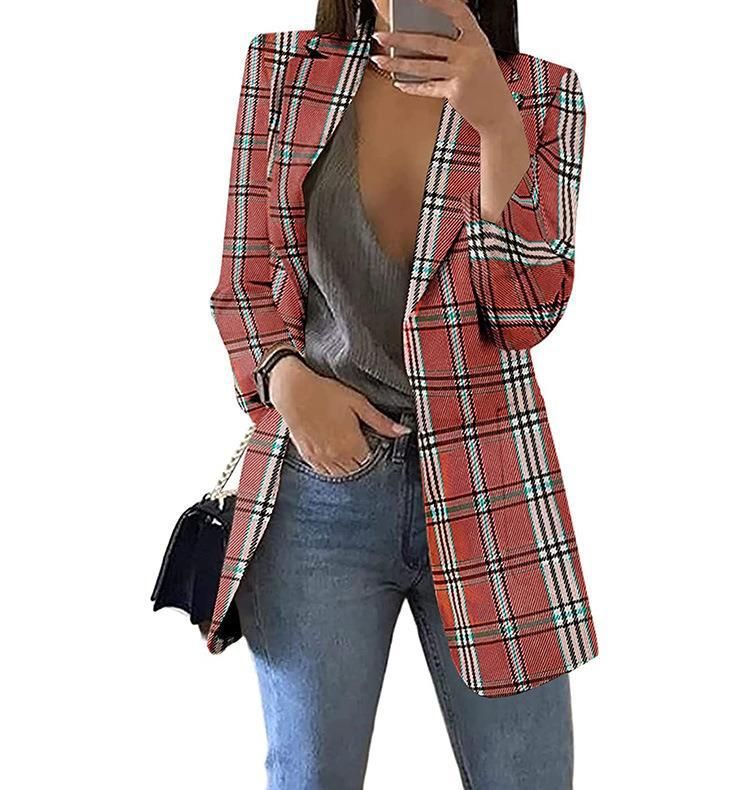 2025s 2025 New Fashionable Plaid Casual With Lapel, Slim Fit Cardigan, Suit Jacket For Women In Spring And Autumn_voghion.com