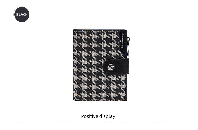 Baellerry Ny Pung Dame Kort Koreansk Stil Houndstooth Kontrast Multi-kort Lynlås Møntpung Korttaske_voghion.com