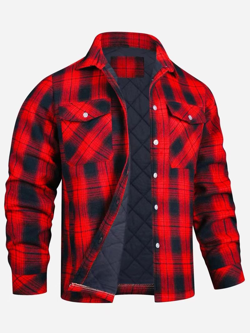 Men's Clothing Jackets Long Sleeved Lapel Plaid Thickened Shirt Men's Jacket_voghion.com