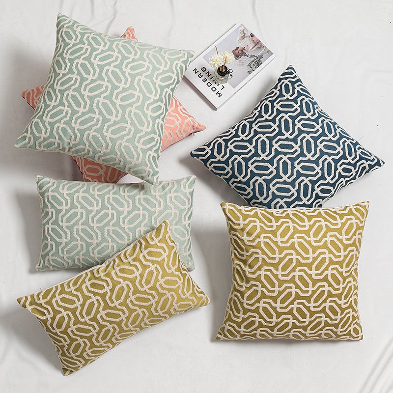 New Simple Geometric Pattern Polyester Cotton Jacquard Pillow Sofa Cushion Bedside Cushion_voghion.com