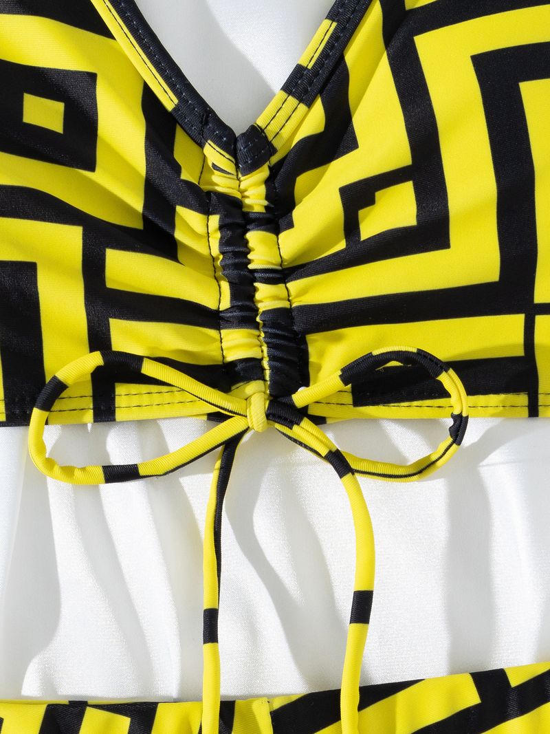 Women's Clothing Three Piece Set Printed Flat Leg Pants Long Sleeved Swimsuit_voghion.com