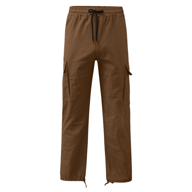Calça cargo masculina amarrada com vários bolsos casual_voghion.com