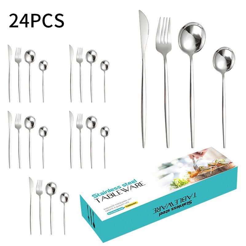 Service de table en acier inoxydable, 24 pièces, couteau, fourchette et cuillère, service de table portugais pour 6 personnes_voghion.com