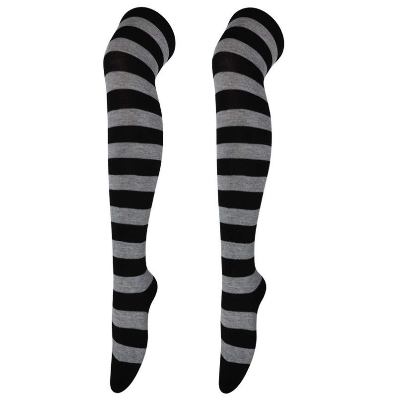 Gestreepte nieuwe zebrapatroon lange gebreide Lolita Girl overknee dijsokken_voghion.com