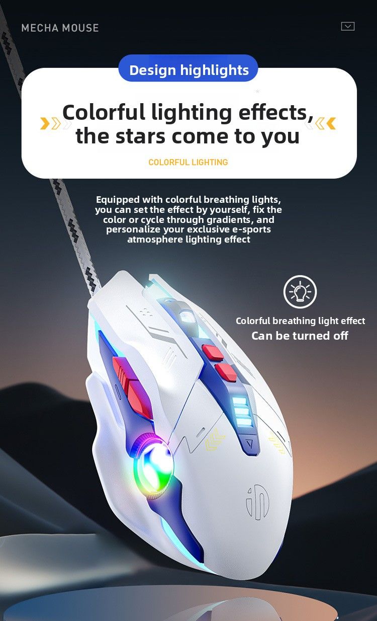 【Wysoka jakość】 Przewodowa, cicha, świecąca mysz gamingowa INPHIC W9p do laptopa biurowego PUBG E-Sport_voghion.com