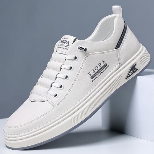 Frühling Neue atmungsaktive weiße Sneakers Herren Vielseitige Sport- und Freizeitschuhe aus Leder mit dicken Sohlen Trendy_voghion.com