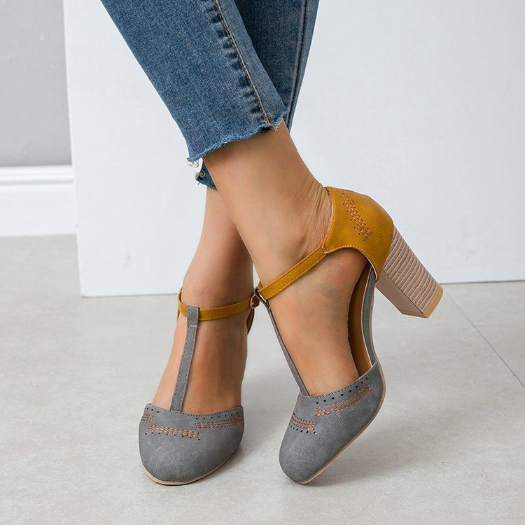 Primavera/Estate 2025, nuove scarpe da donna con fibbia a forma di T colorata e testa rotonda, grandi_voghion.com