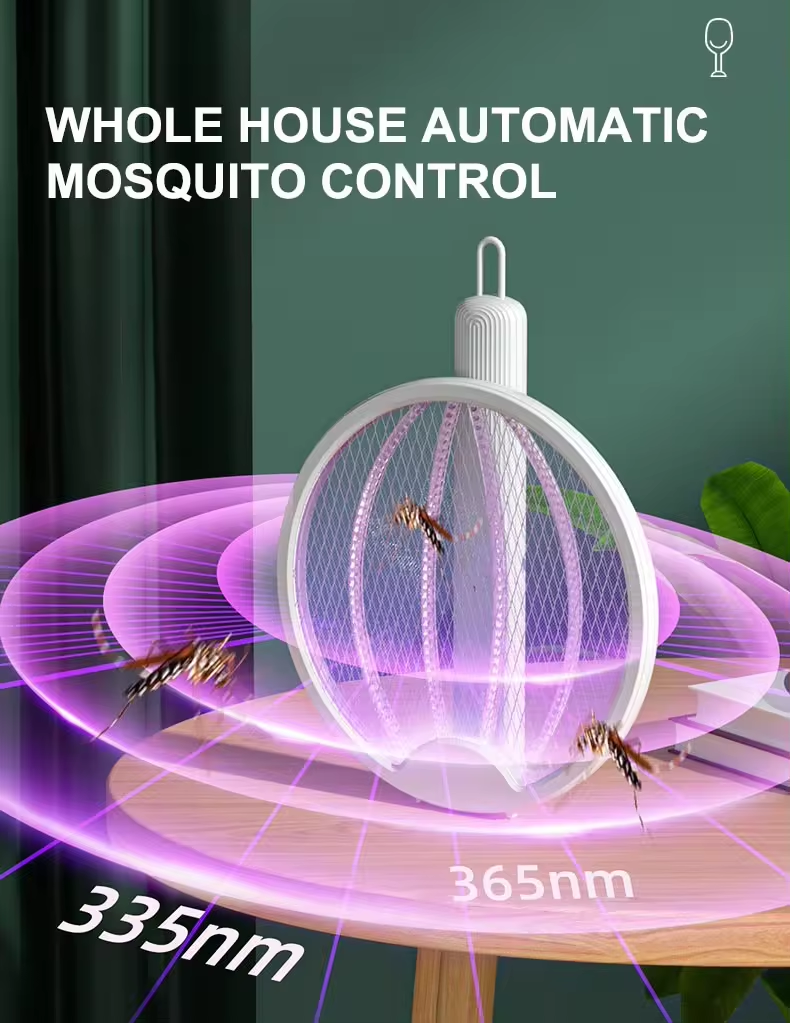 Folding Mosquito Swatter 2 in 1, Mosquito Trap Light and Racket, USB Rechargeable Electric Fly Swatter for Home and Outdoor_voghion.com