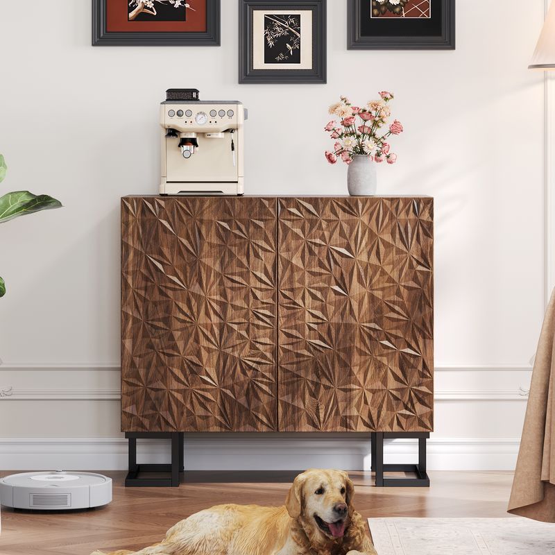 Credenza 80x78 cm Walnussoptik, cassettiera con apertura a pressione, metallo, design moderno_voghion.com