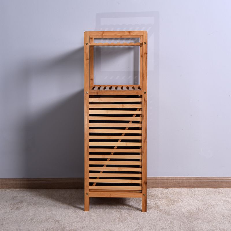 Bathroom Laundry Basket Bamboo Storage Basket with 2-tier Shelf 17.32 x 13 x 37.8 inch_voghion.com