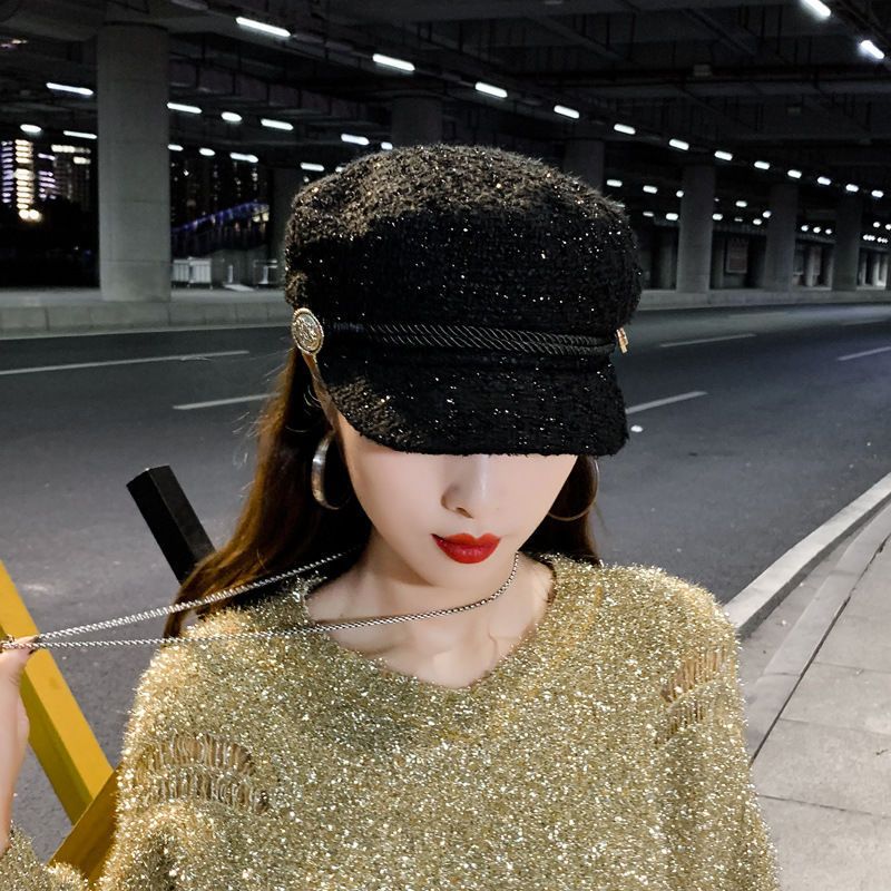 Berretto per donna coreano alla moda autunno inverno ottagonale britannico stile celebrità di Internet versatile cappello a becco d'anatra_voghion.com