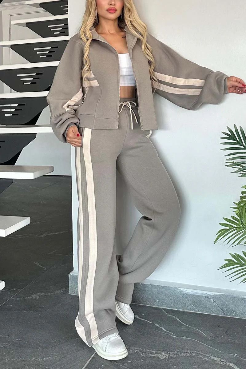 Giacca sportiva casual con cerniera a righe Y2K, autunno 2024, per donna_voghion.com